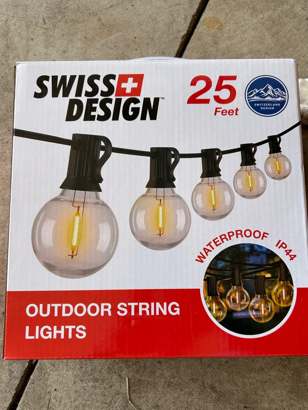 Swiss+ Design Outdoor String Lights - Black Cord with Warm Clear Bulbs (25 ft)